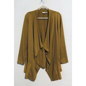 LOGO Lori Goldstein Cardigan Womens 1X Brown French Terry Faux Suede Pockets